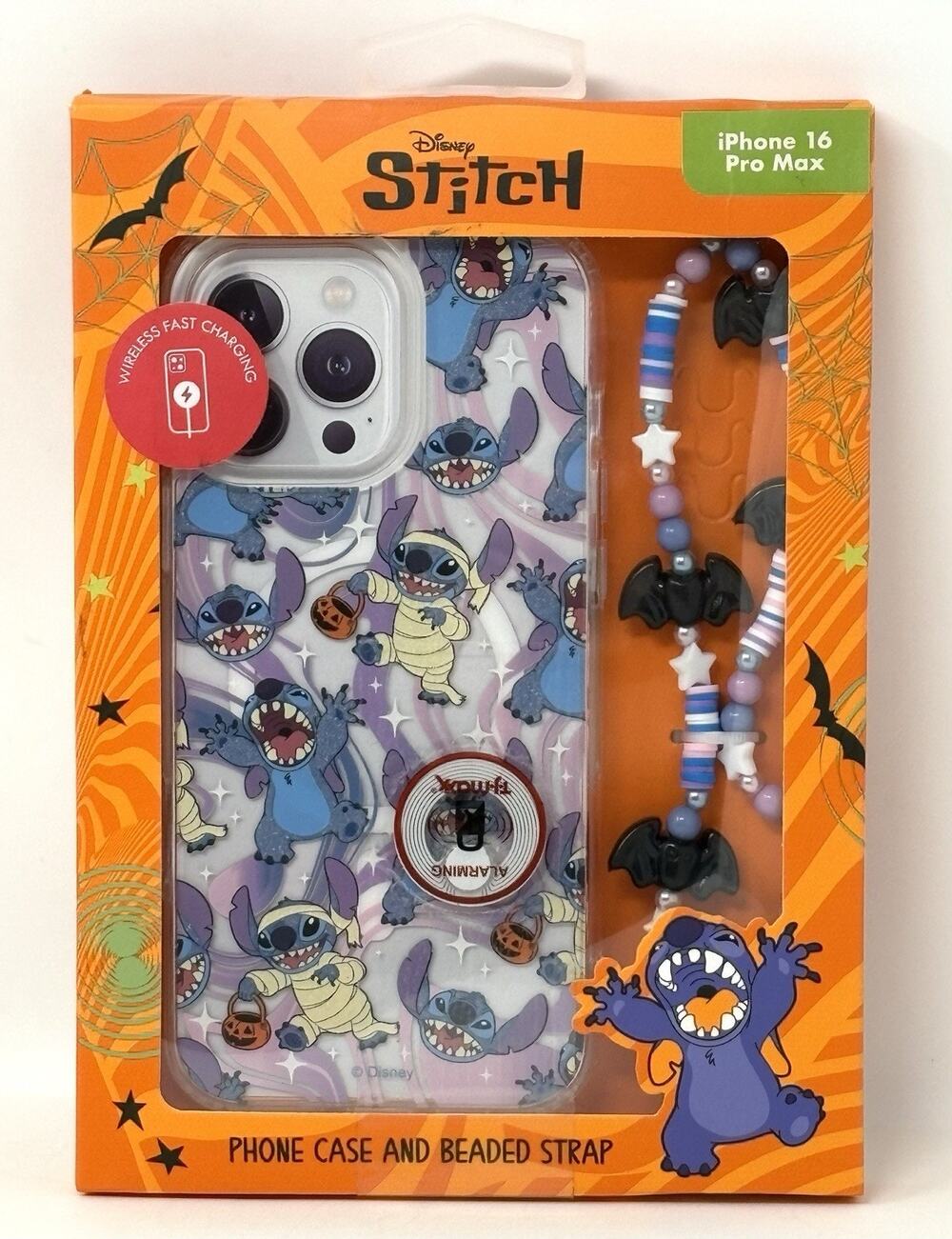 Disney Stitch Halloween Skinnydip iPhone 16 Pro Max Hard Case Beaded Strap NIP